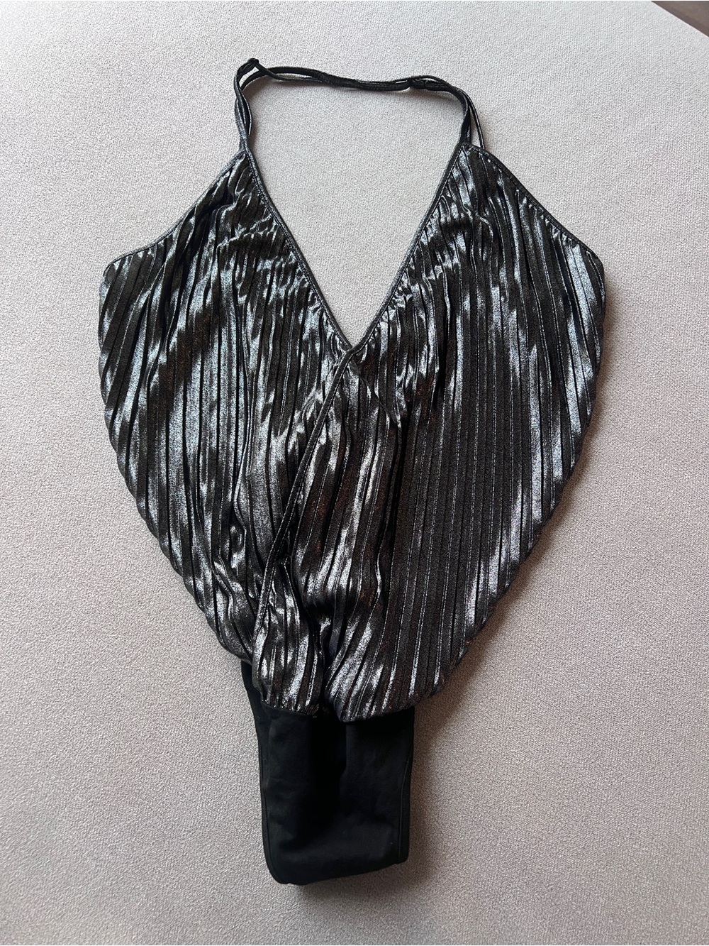 Torn by Ronny Kobo Pleated Halter Bodysuit - Shimmery Black